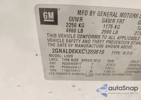 2012 Chevrolet Equinox 1Lt z USA, uszkodzony, nr VIN 2GNALDEKXC1269619